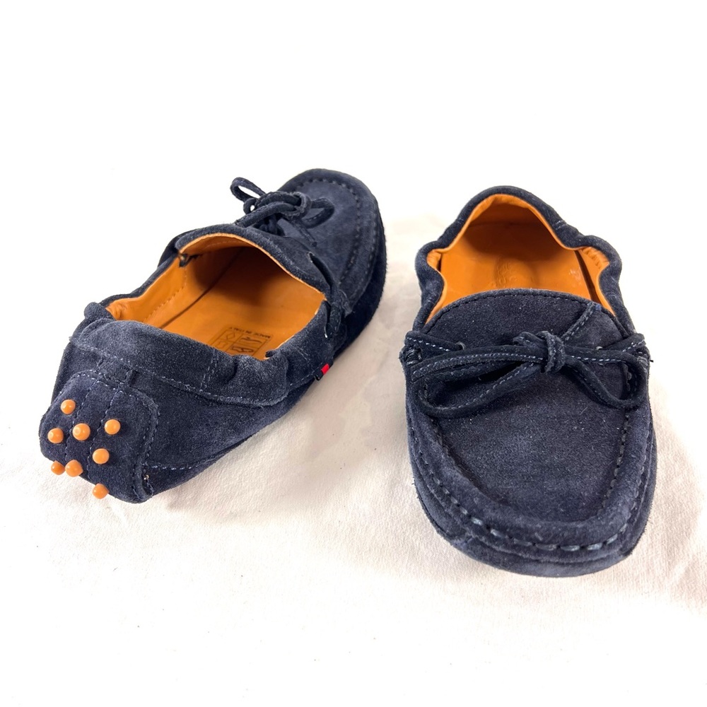 GUCCI 371804 Navy Blue Suede Bow Kid's Loafers Made in Italy Marked as 25
